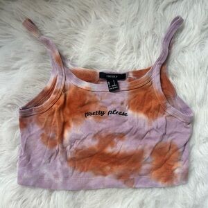 Forever 21 Lavender and Orange Tie-Dye Crop Tank with 'pretty please' Script